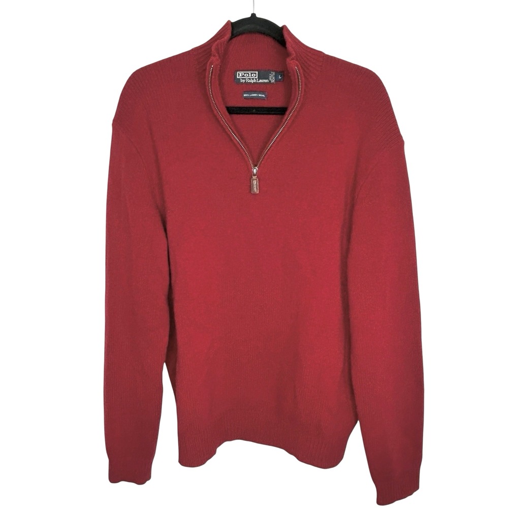 Vintage‎ Polo Ralph Lauren Lambs Wool 1/4 Zip Sweater L Preppy Grandpa Heritage